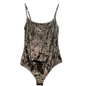 We The Free Olive Crushed Velvet Snap‎ Bodysuit Adjustable Straps Small
